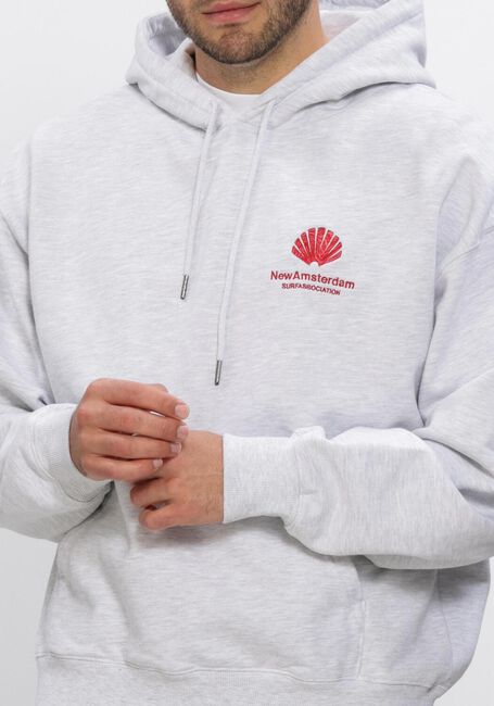 Lichtgrijze NEW AMSTERDAM SURF ASSOCIATION Sweater LOGO HOODIE ASH/POPPY RED - large