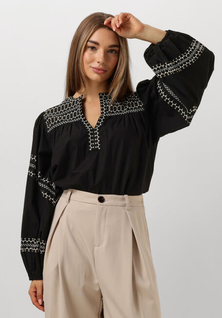 Zwarte SUMMUM Top TOP EMBROIDERED COTTON POPLIN - large