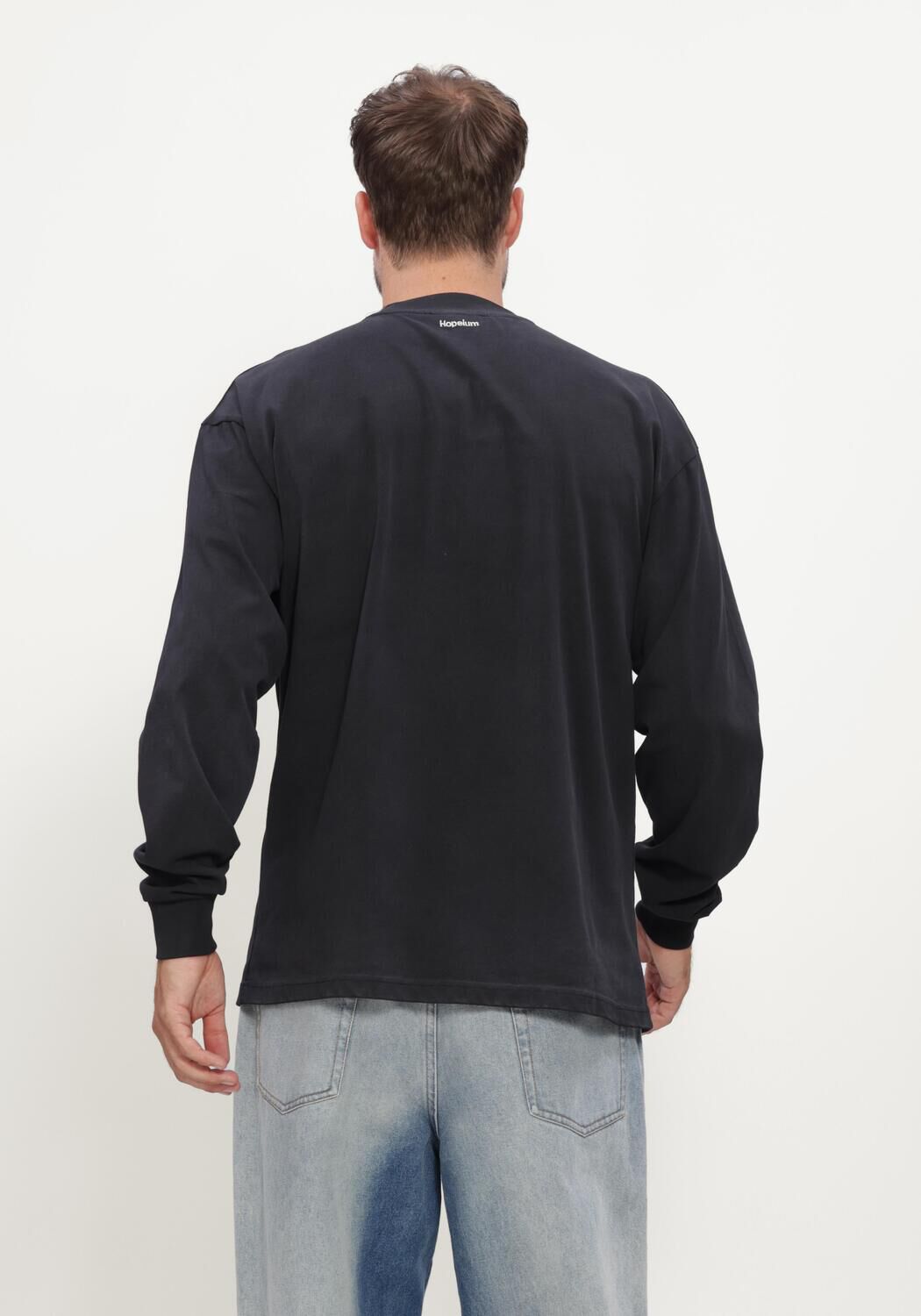 Zwarte HOPEIUM T-shirt UNLESS LONF SLEEVE TEE WITH POCKET BLACK - large