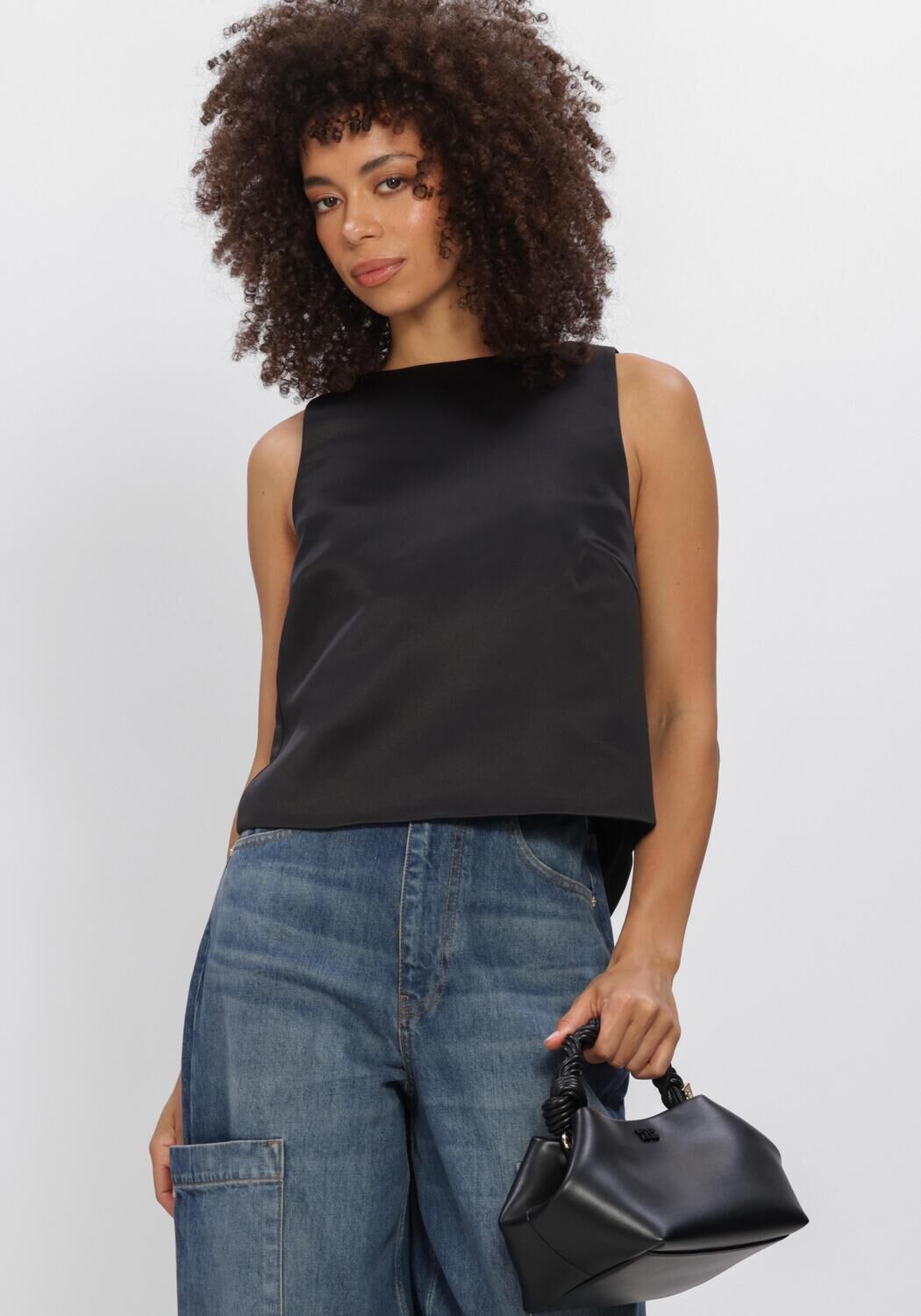 Zwarte GANNI Top CROSSOVER OPEN BLACK TOP - large
