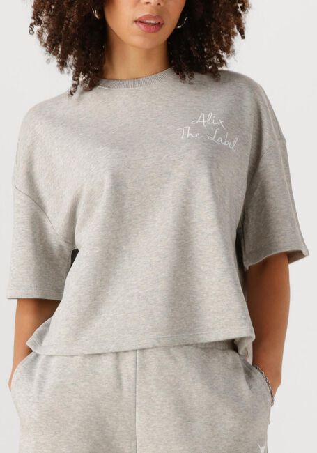 Lichtgrijze ALIX THE LABEL T-shirt LADIES KNITTED SWEAT T-SHIRT - large