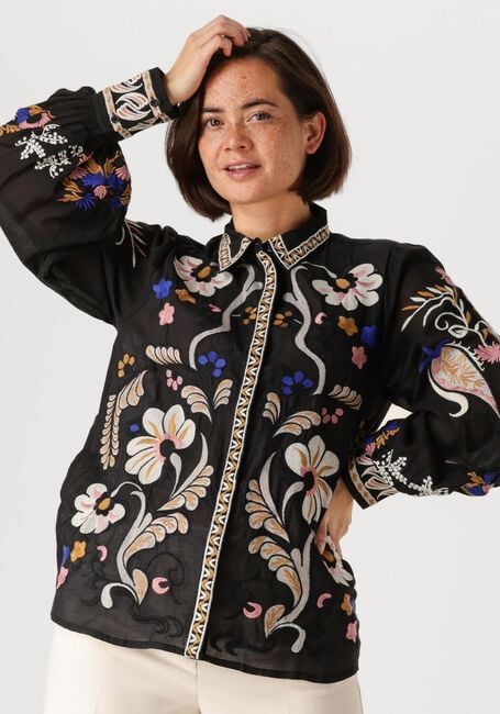Zwarte SUMMUM Blouses BLOUSE EMBROIRERED VOILE - large