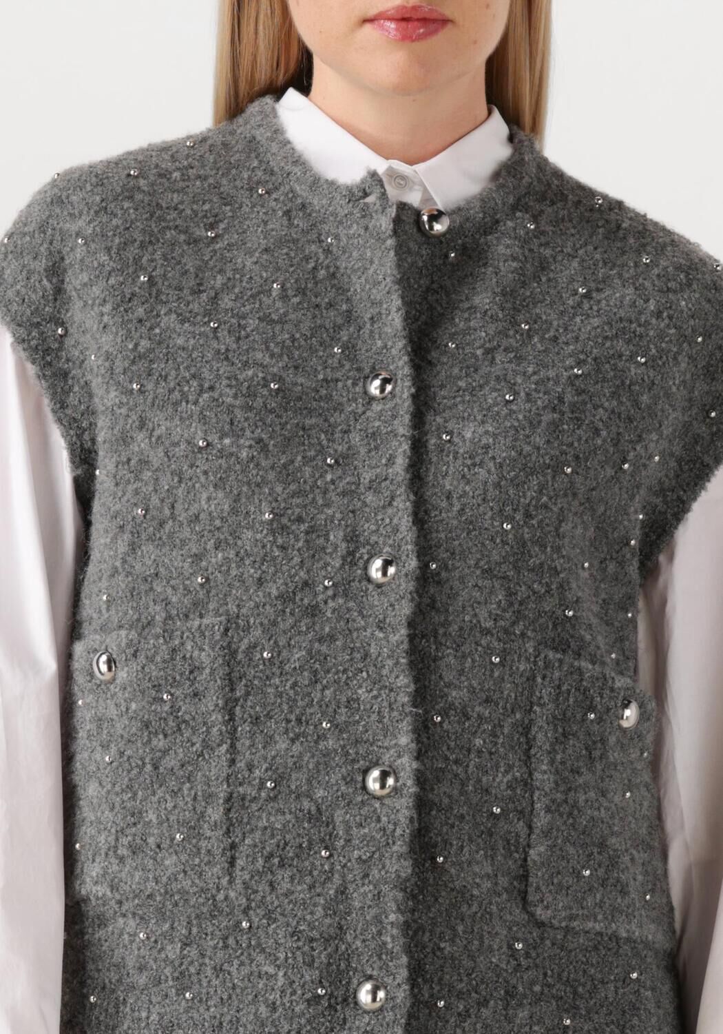 Grijze STUDIO AR Vest IDONY STUDS BOUCLE KNIT - large