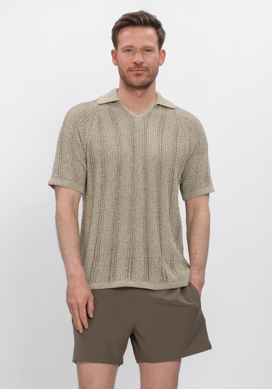 Beige NN.07 Polo CALE V-NECK POLO - large