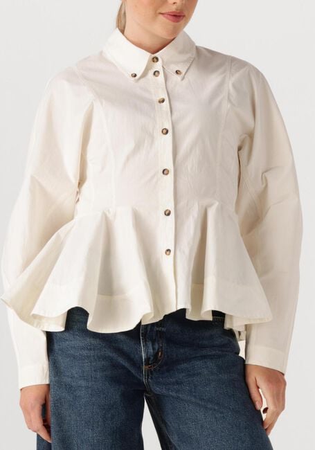 Gebroken wit GANNI Blouses STRETCH COTTON PEPLUM SHIRT - large