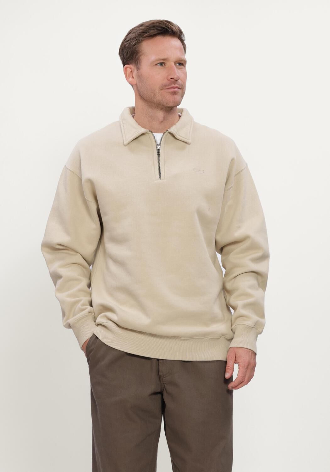 Khaki FOR&Eacute;T Trui HOOK HALF ZIP - large
