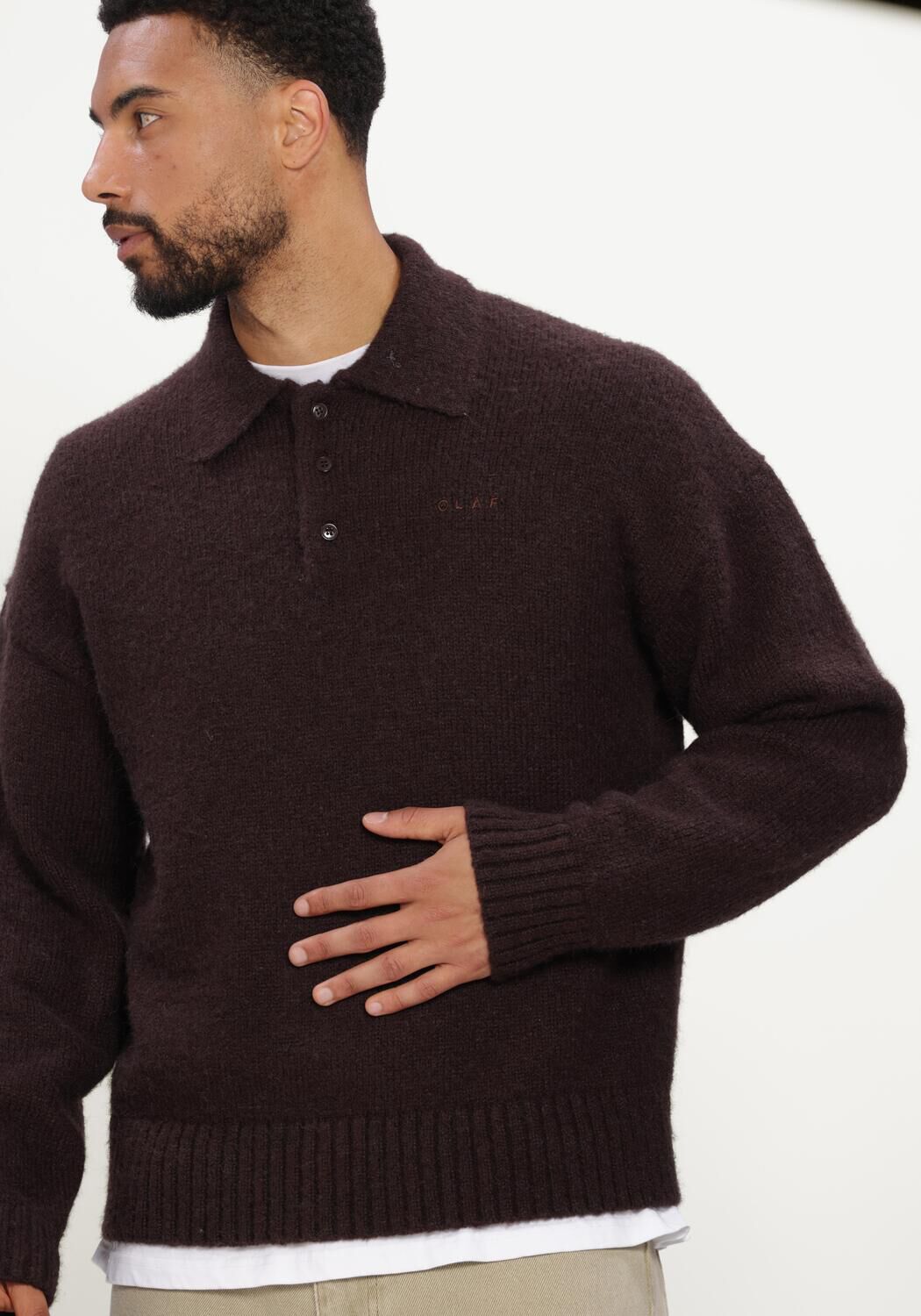 Bruine OLAF HUSSEIN Trui OVERSIZED KNITTED POLO - large