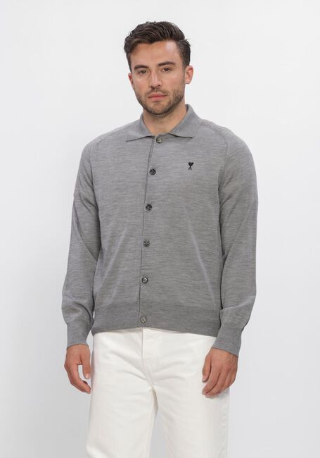 Grijze AMI PARIS Vest SHIRT COLLAR CARDIGAN WITH CONTRASTED AMI DE COEUR - large