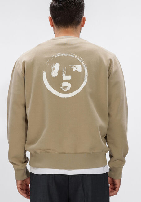 Beige OLAF HUSSEIN Sweater BRUSHSTROKE FACE CREWNECK - large