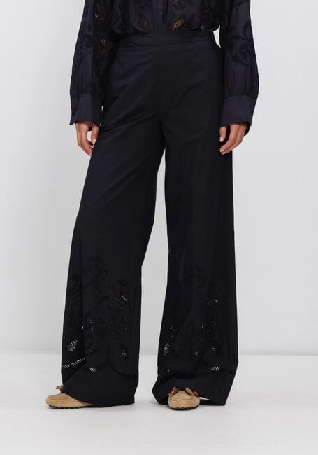Donkerblauwe FORTE FORTE Pantalon LUNAMARIS EMBROIDERY CO POPLINE CROPPED PANTS - large
