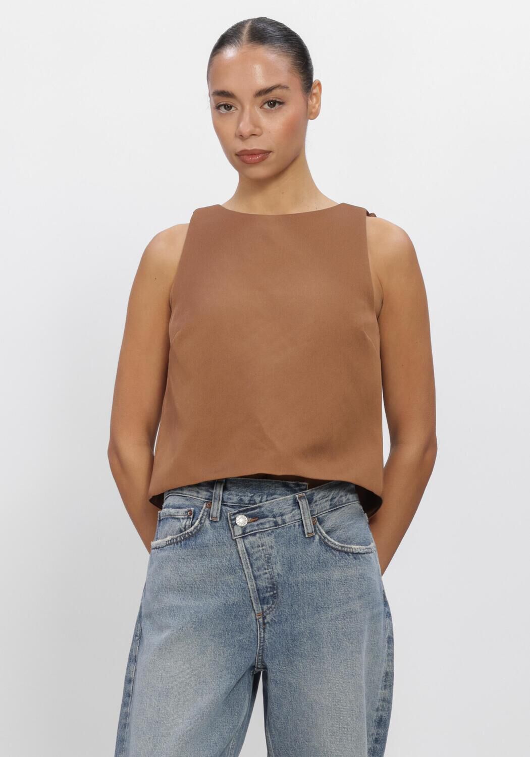 Beige GANNI Top CROSSOVER OPEN BLACK TOP - large