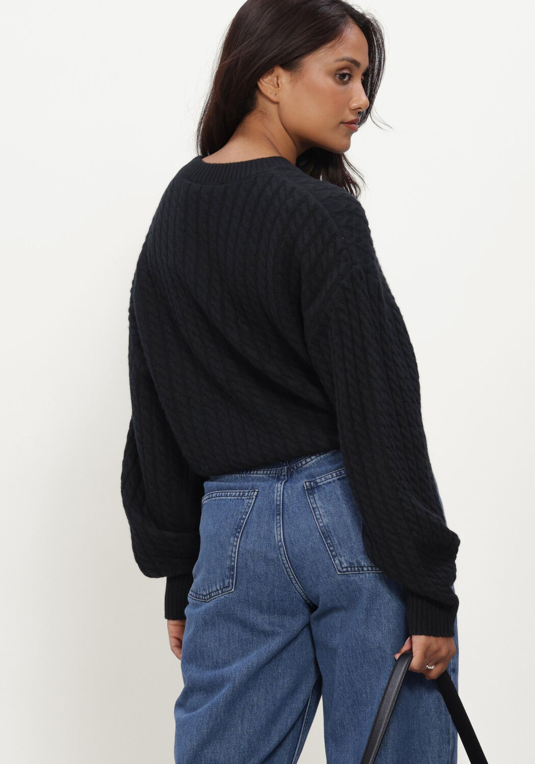 Zwarte ROTATE Trui CABLE CREWNECK SWEATER - large