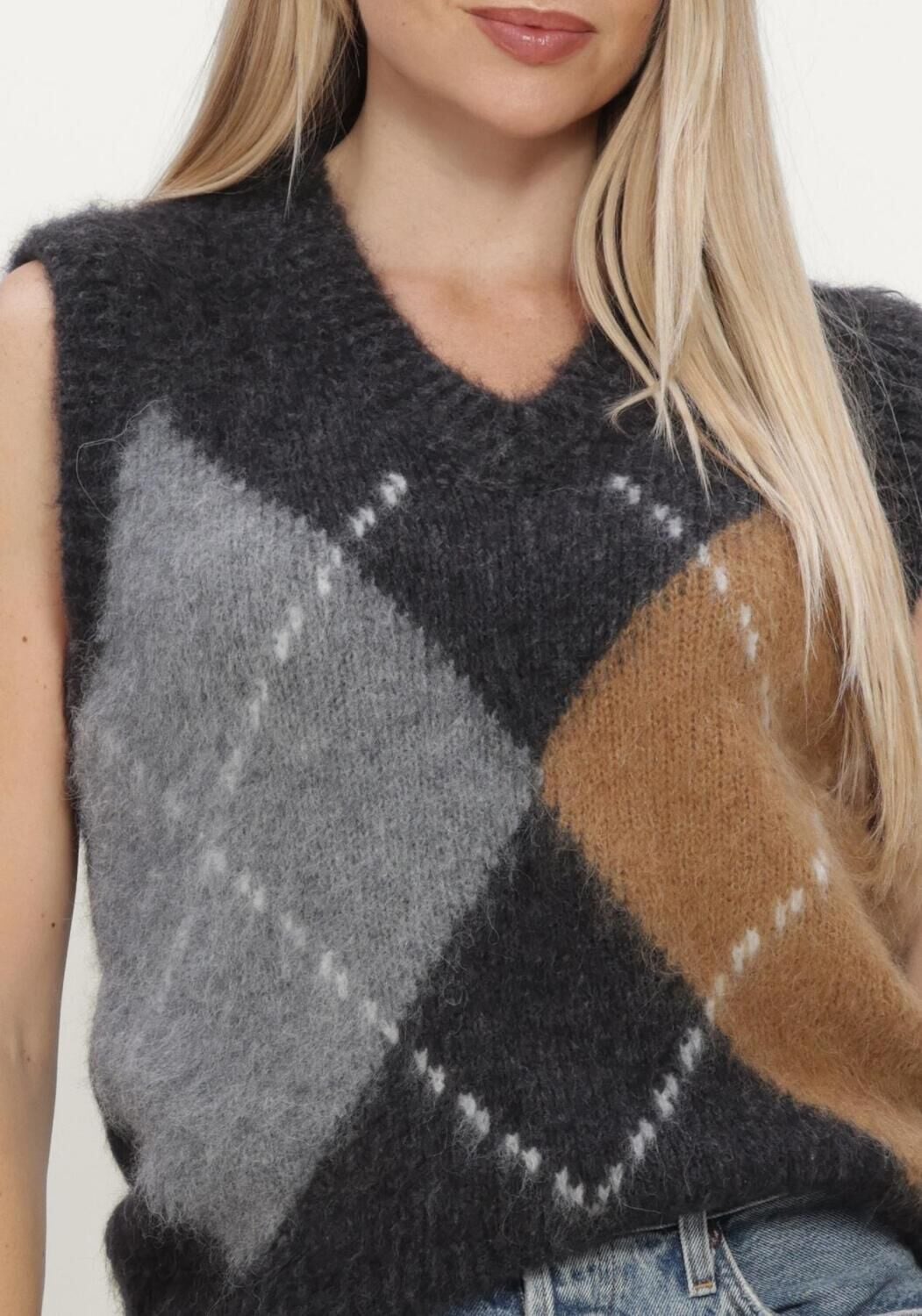 Donkergrijze FILIPPA K Spencer ALPACA CHECK VEST - large