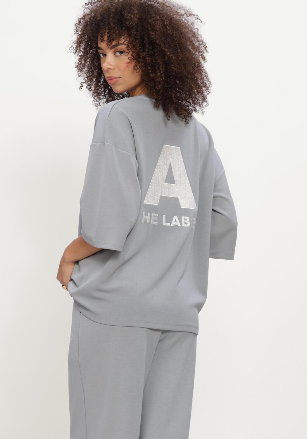 Lichtgrijze ALIX THE LABEL Tops & T-shirts LADIES KNITTED SCUBA V-NECK TOP - large