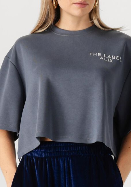 Grijze ALIX THE LABEL T-shirt LADIES KNITTED FLOWY CROPPED TSHIRT - large