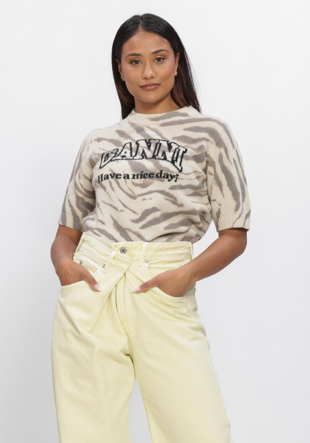 Zand GANNI Tops & T-shirts GRAPHIC WOOL PRINTED TEE - large