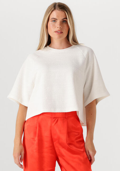 Creme ALIX THE LABEL T-shirt LADIES KNITTED BOUCLE T-SHIRT - large