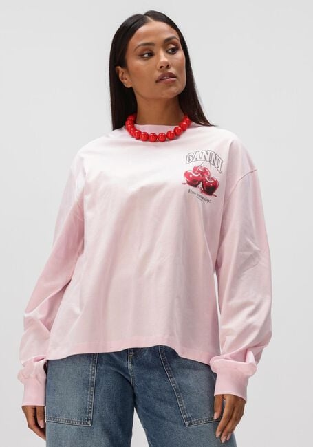 Lichtroze GANNI Trui BASIC COTTON JERSEY LONG SLEEVE - large