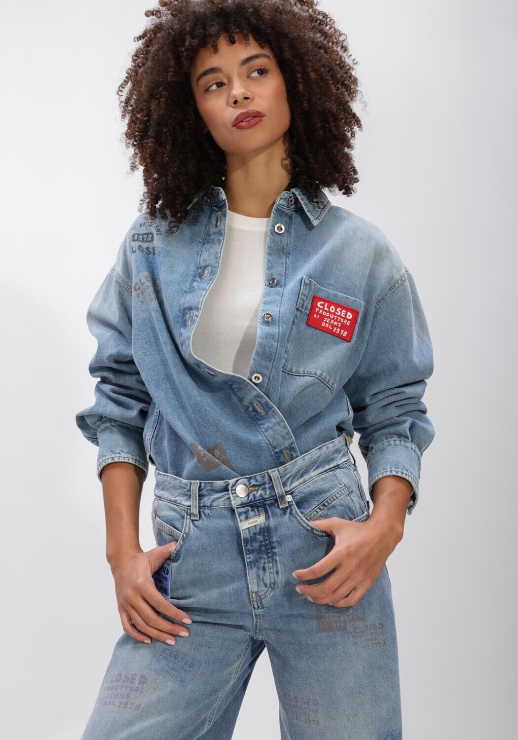 Lichtblauwe CLOSED Blouses OVERSIZE SHIRT - large