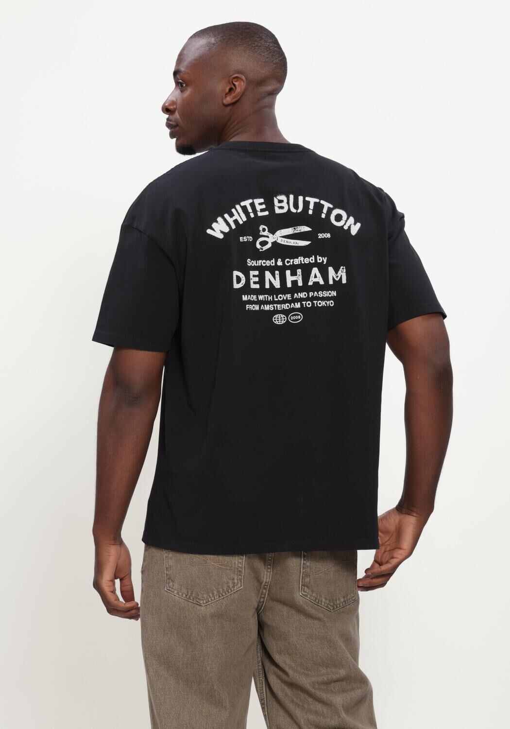 Zwarte DENHAM T-shirt STENCIL SS TEE - large