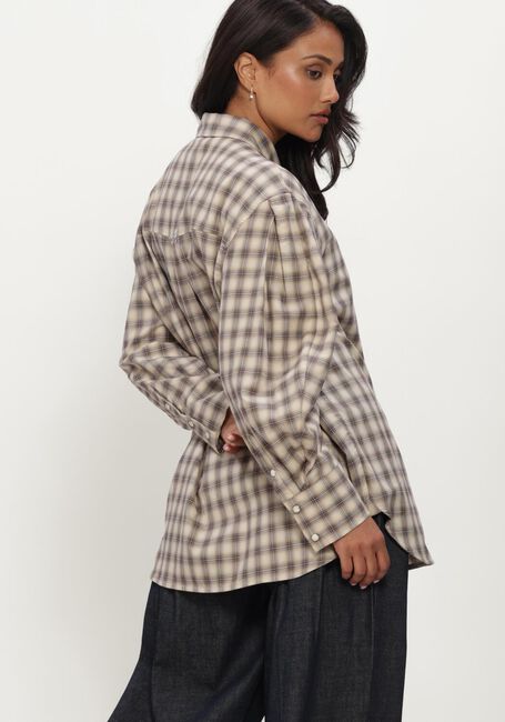 Beige GANNI Blouses LIGHT CHECK FLANNEL PLEATED SLEEVE SHIRT - large