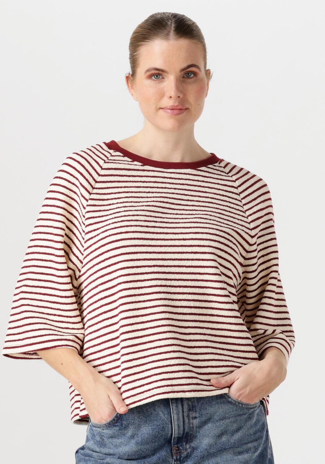 Co'Couture T-Shirt Dames Erincc Stripe Tee, Maat: L, Kleur: Bordeaux