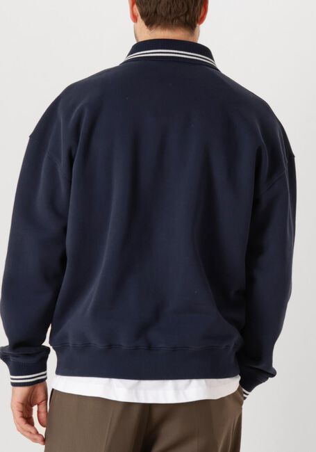 Donkerblauwe OLAF HUSSEIN Sweater TIPPING DETAIL OVERSIZED POLO - large