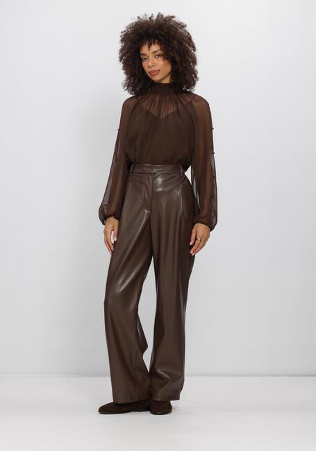Bruine DANTE6 Wijde broek MINORA FAUX LEATHER BARREL PANTS - large