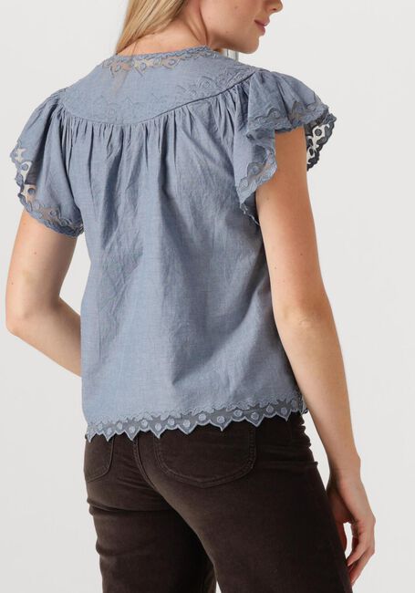 Blauwe ULLA JOHNSON Top EFFIE FLUTTER SLEEVE TOP - large