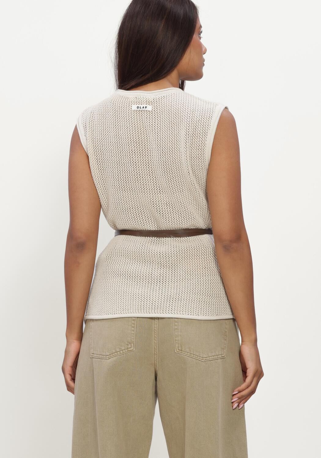 Ecru OLAF HUSSEIN Top LINEN OPEN KNIT TOP - large