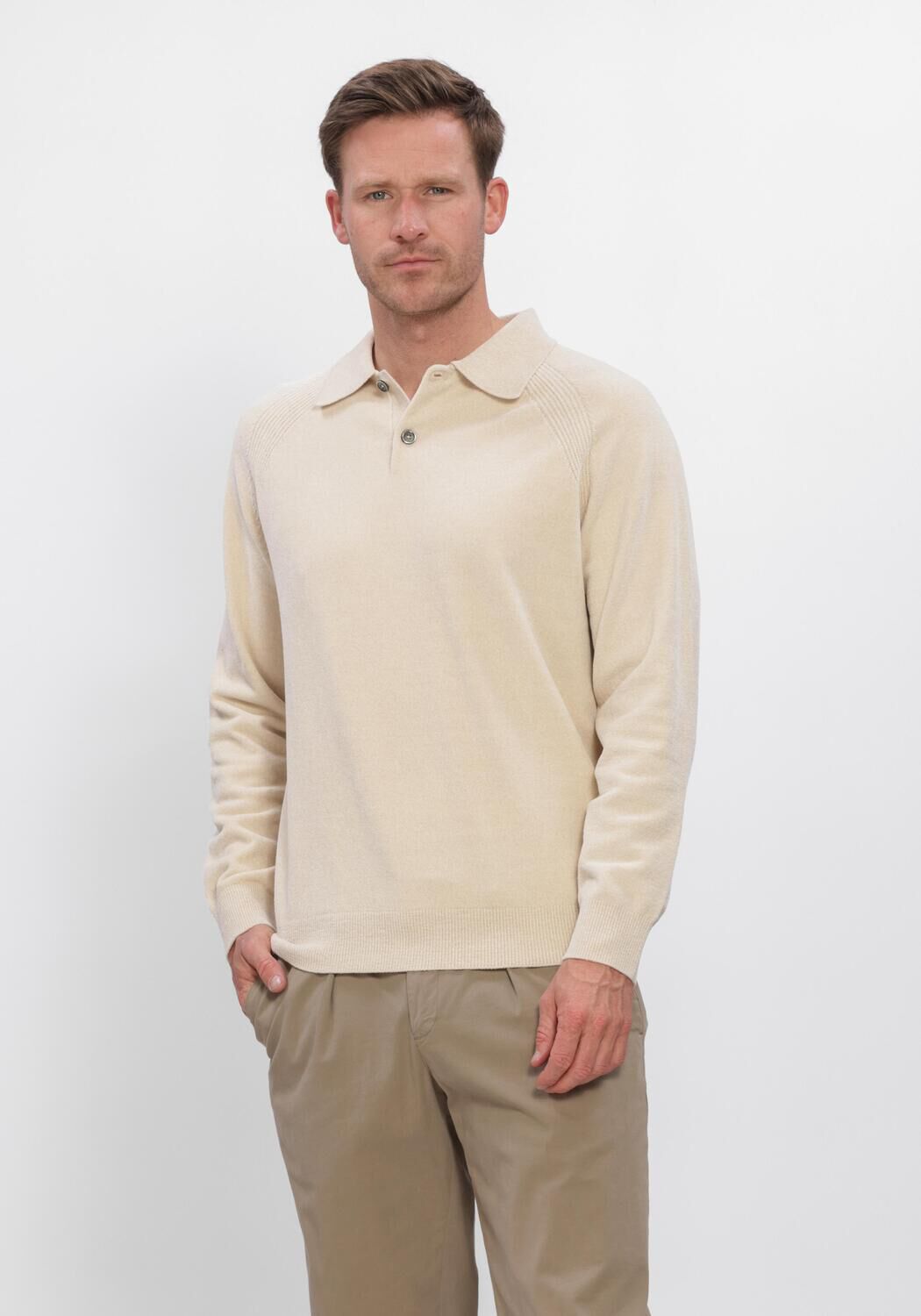 Beige PROFUOMO Trui POLO LS CHENILLE - large