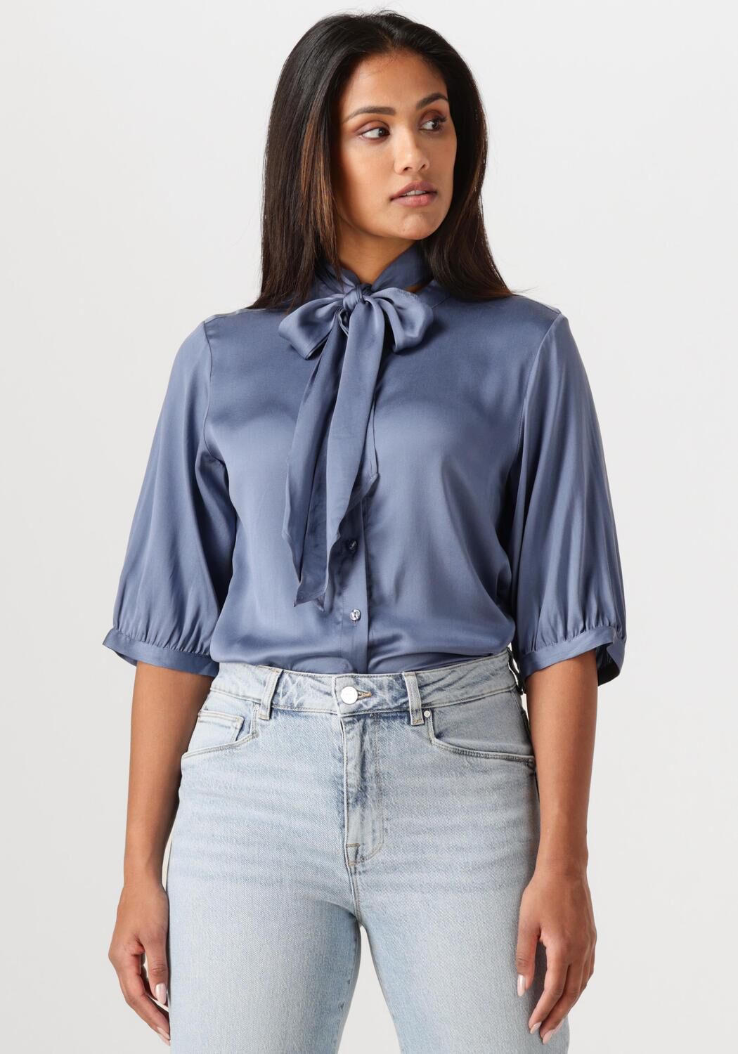 Dante6 Blouse Dames Vaila Silk Scarf Bow Blouse, Maat: 34, Kleur: Blauw