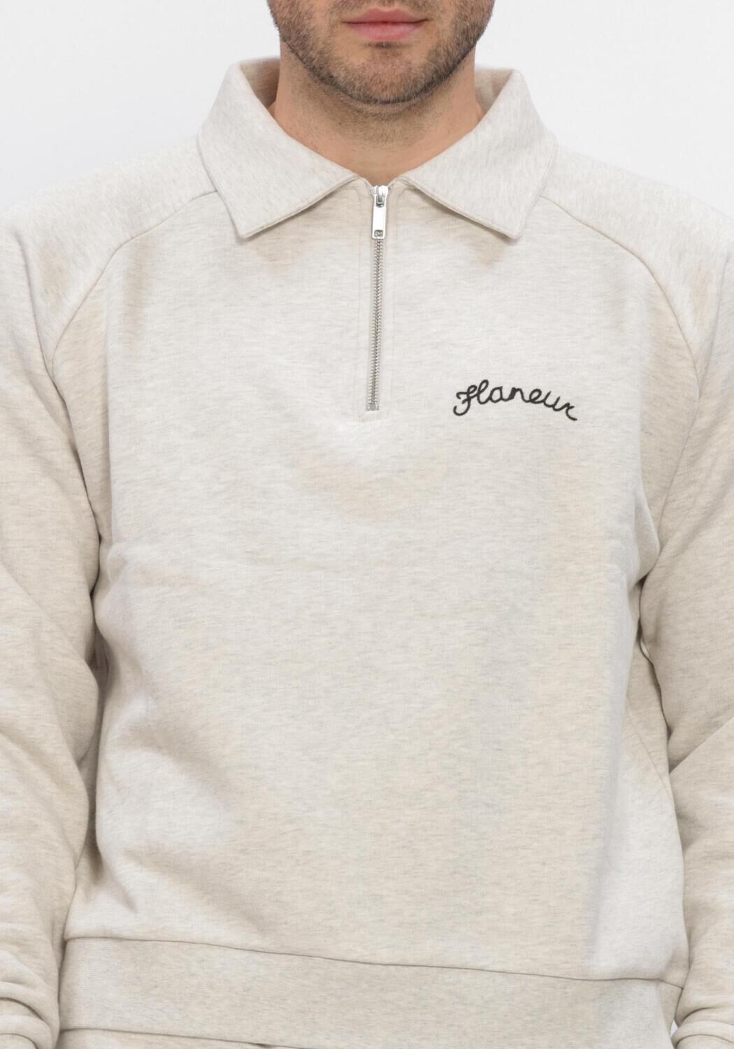 Grijze FLANEUR Sweater SIGNATURE RAGLAN  HALFZIP - large