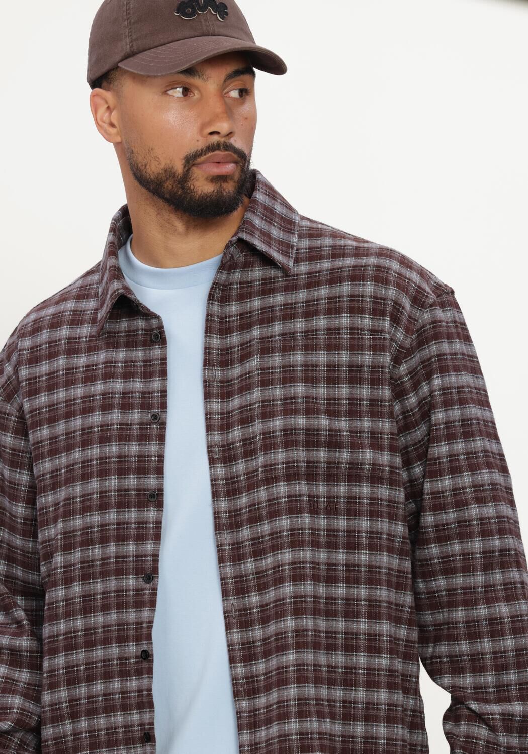 Bruine OLAF HUSSEIN  FLANNEL BOXY SHIRT - large