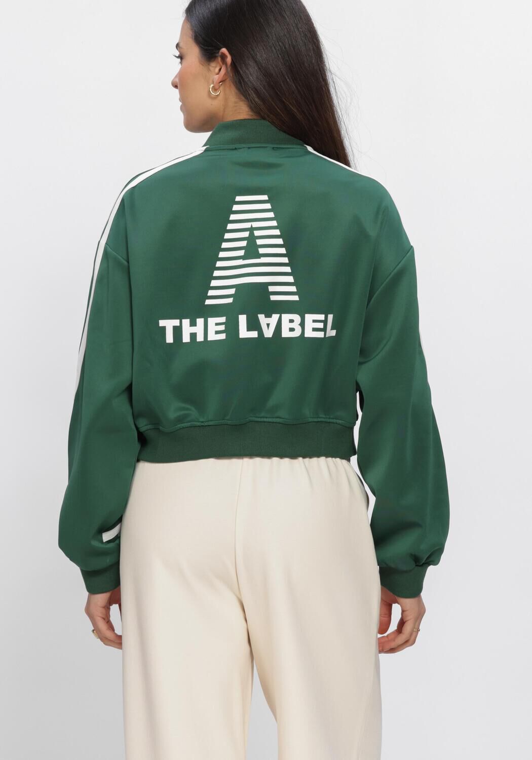 Donkergroene ALIX THE LABEL Jack LADIES KNITTED TAPES TRAINING JACKET - large
