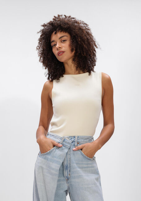 Ecru OLAF HUSSEIN Top RETRO LOGO SLEEVELESS KNIT - large