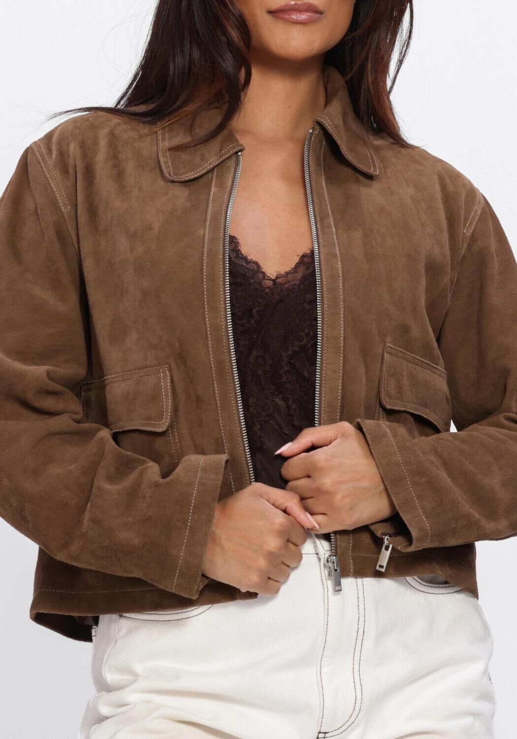 Donkergroene ALTER EGO Leren jas LYNELLE - large