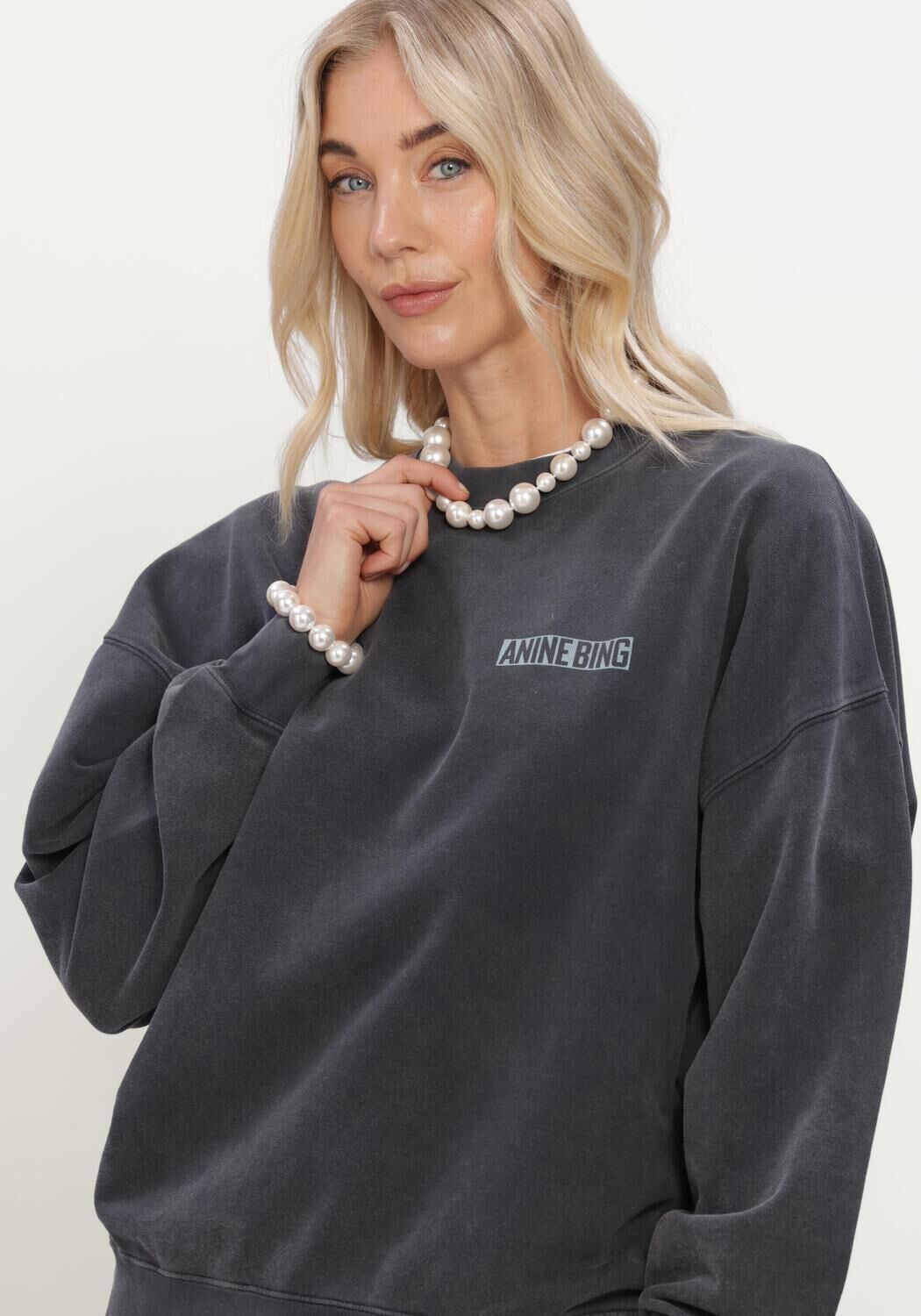 Donkergrijze ANINE BING Trui MILES SWEATSHIRT PALM - large