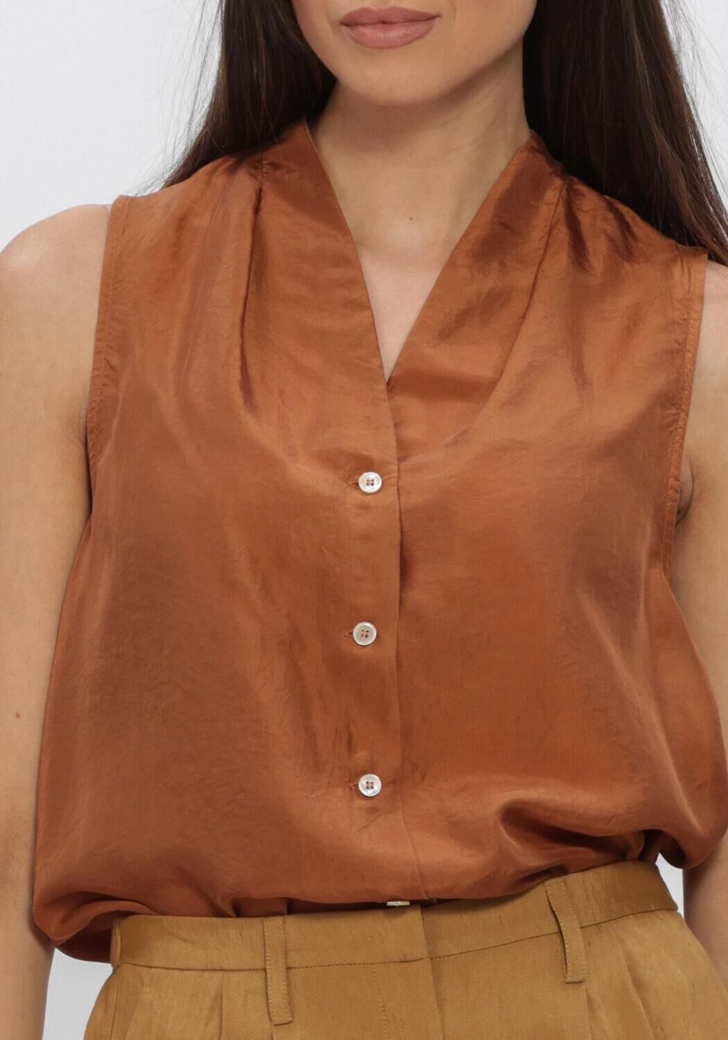 Bruine FORTE FORTE Blouses HABITAI SILK V NECK - large