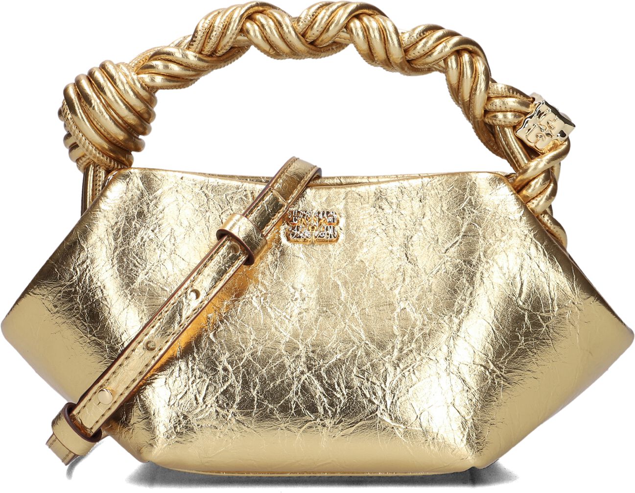 Ganni Ganni Handtas Dames Bou Mini Crushed, Materiaal: Leer, Kleur: Goud
