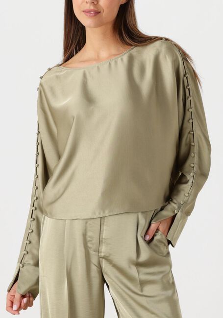 Khaki DANTE6 Blouses ROCCO SATIN BUTTON DETAIL TOP - large