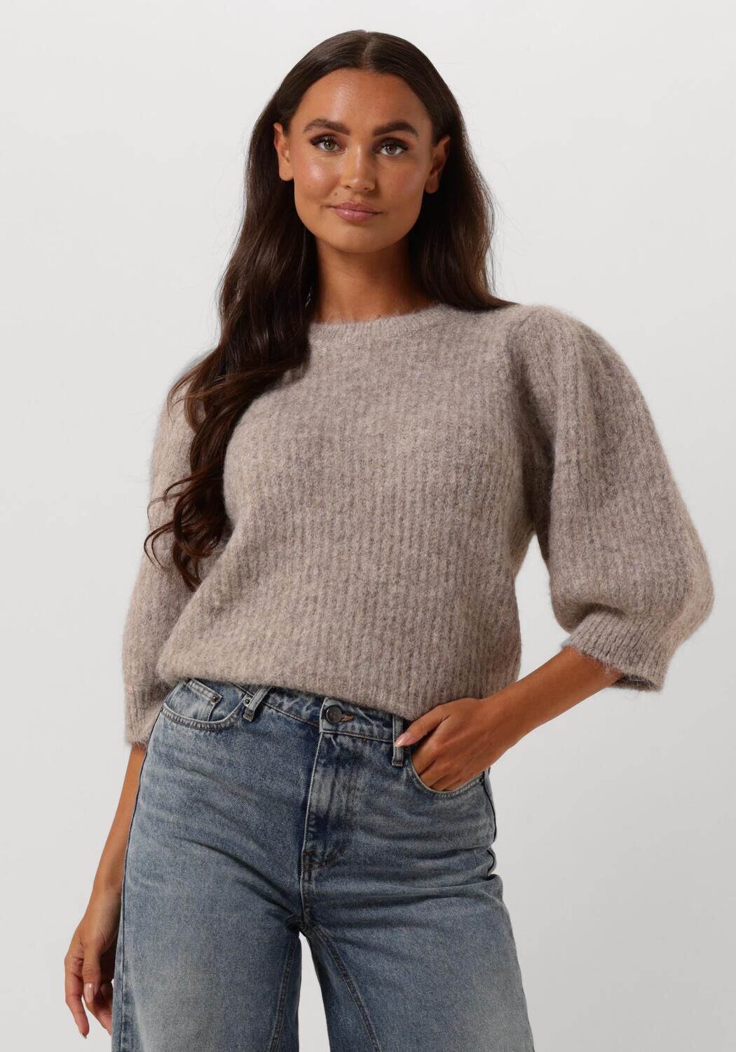 Co'Couture Trui Dames Coralie Bow Rib Knit, Maat: L, Kleur: Bruin