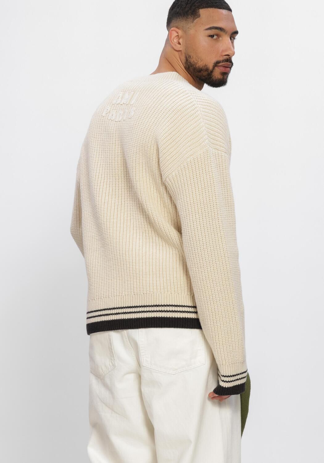 Ecru AMI PARIS Trui V NECK SWEATER WITH AMI DE COEUR AND AMI PARIS PATCHES - large