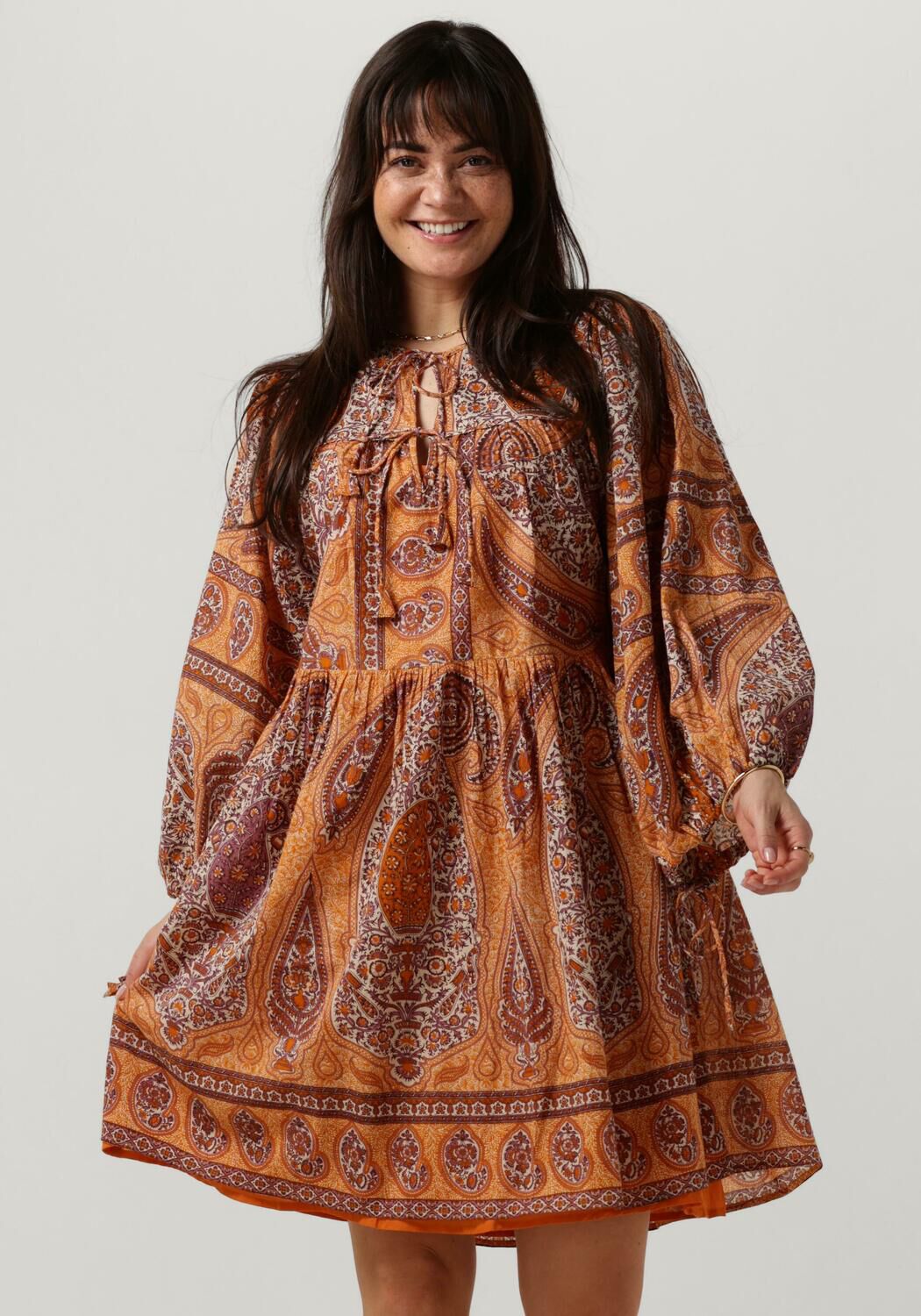 Antik Batik Mini Jurk Dames Tajar Minidress, Maat: M, Kleur: Oranje