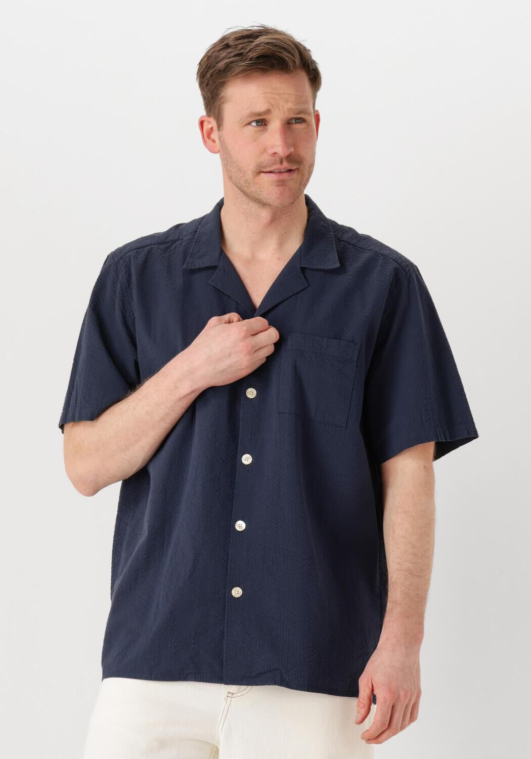 Forét Casual Overhemd Heren Hush Seersucker Ss Shirt, Maat: XXL, Kleur: Donkerblauw afbeelding 1