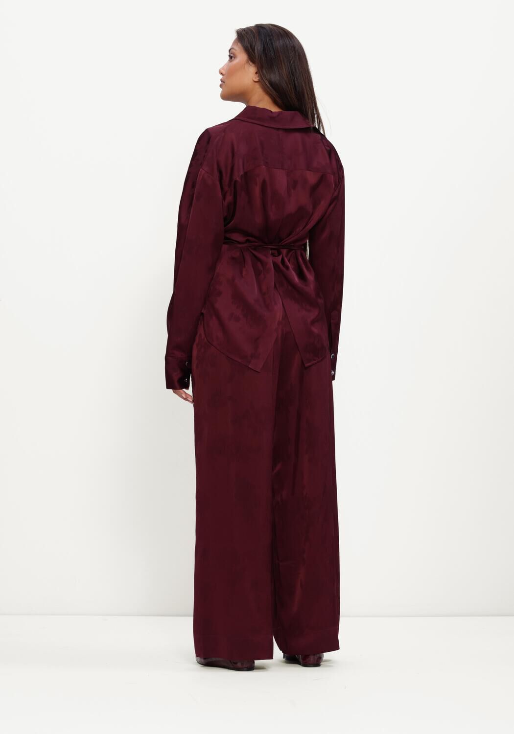 Bordeaux GANNI Blouses FLUID SATIN JACQUARD LONG SLEEVE SHIRT - large