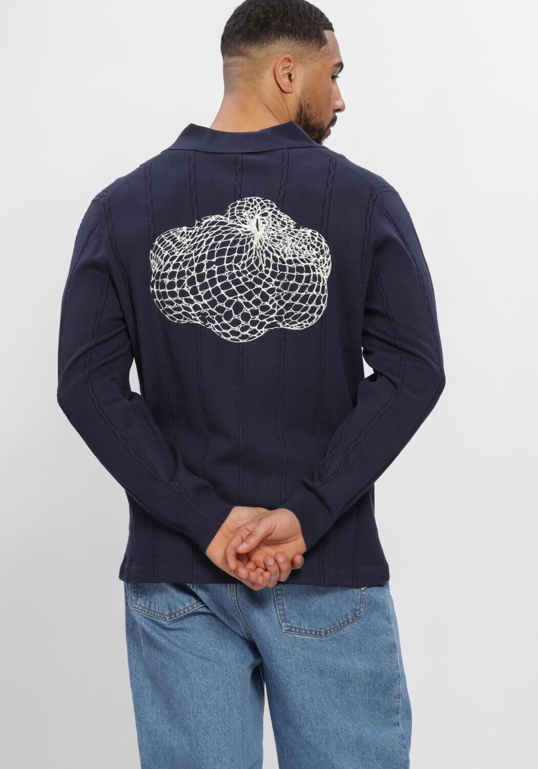 Donkerblauwe FILLING PIECES Polo KNIT FOOTBALL JERSEY - large