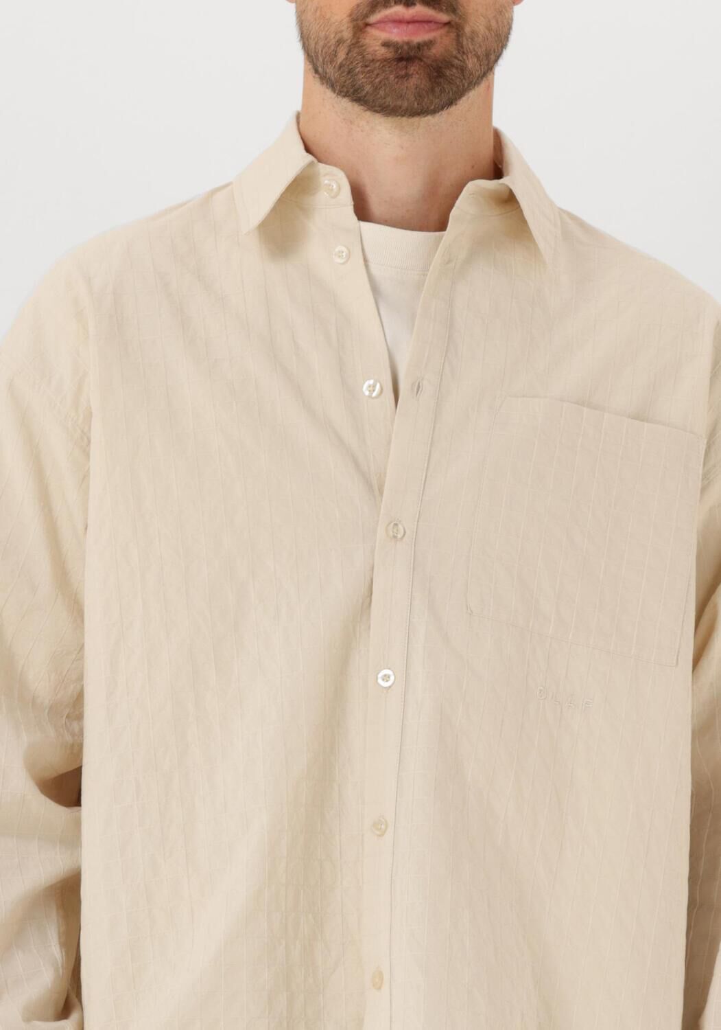 Ecru OLAF HUSSEIN Casual overhemd TEXTURED BOXY SHIRT - large