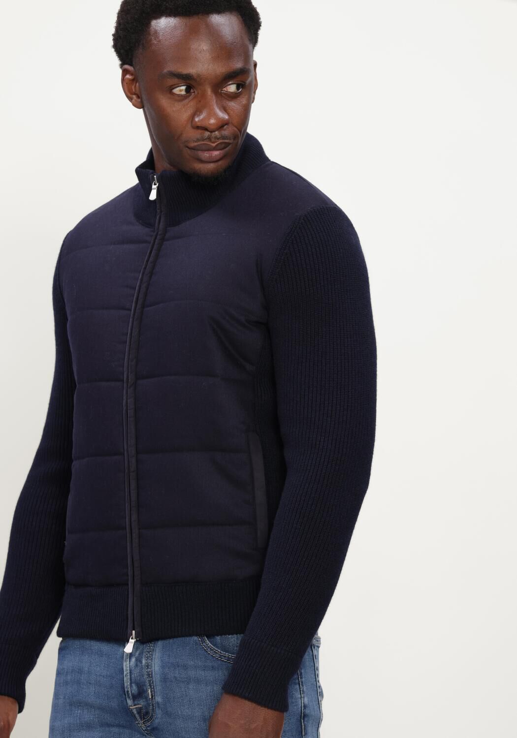 Donkerblauwe GRAN SASSO Gewatteerde jas JACKET ZIP C/FLANELLA - large
