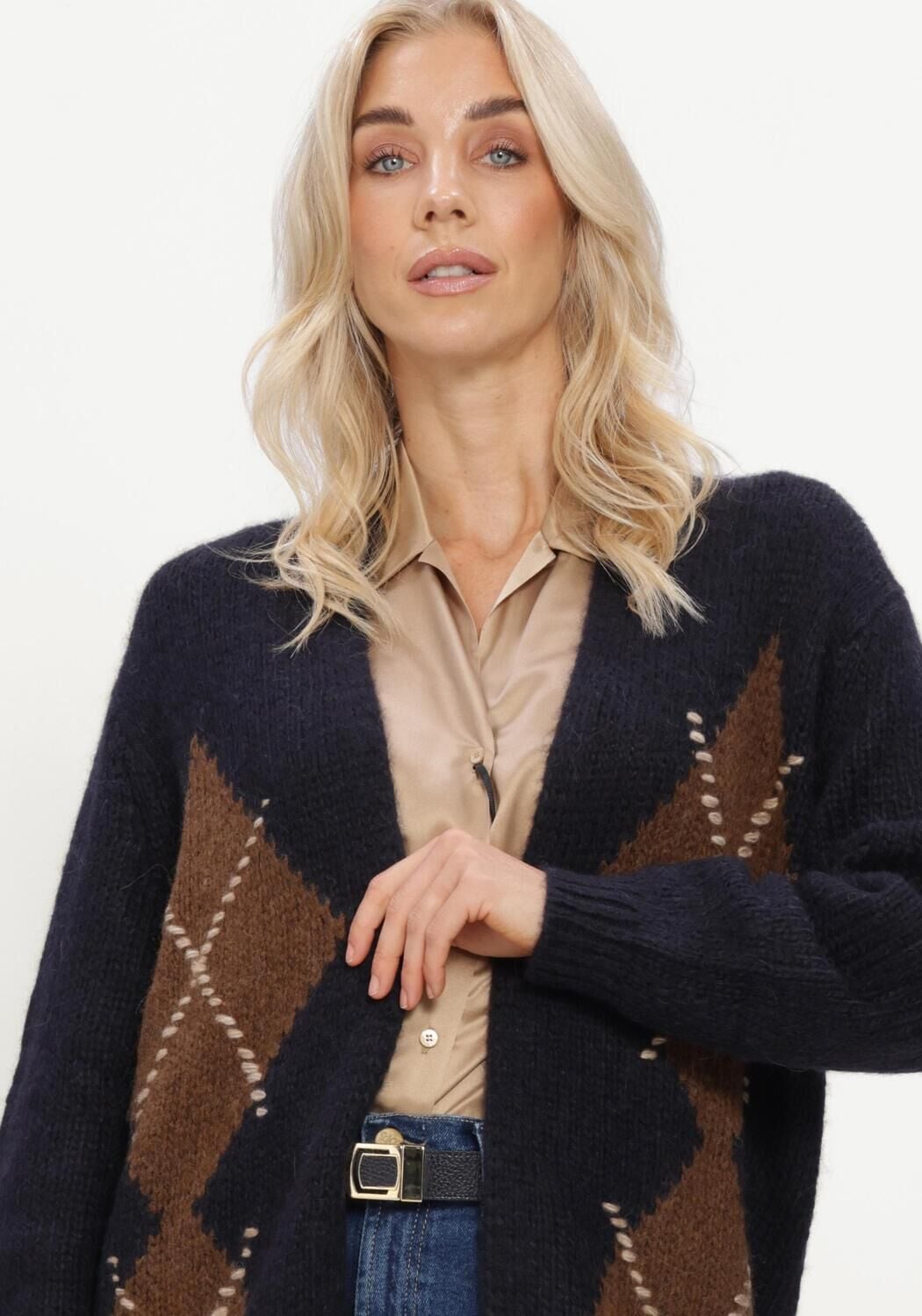 Donkerblauwe LUISA CERANO Vest ALPAKA-MIX-CARDIGAN MIT MUSTER - large